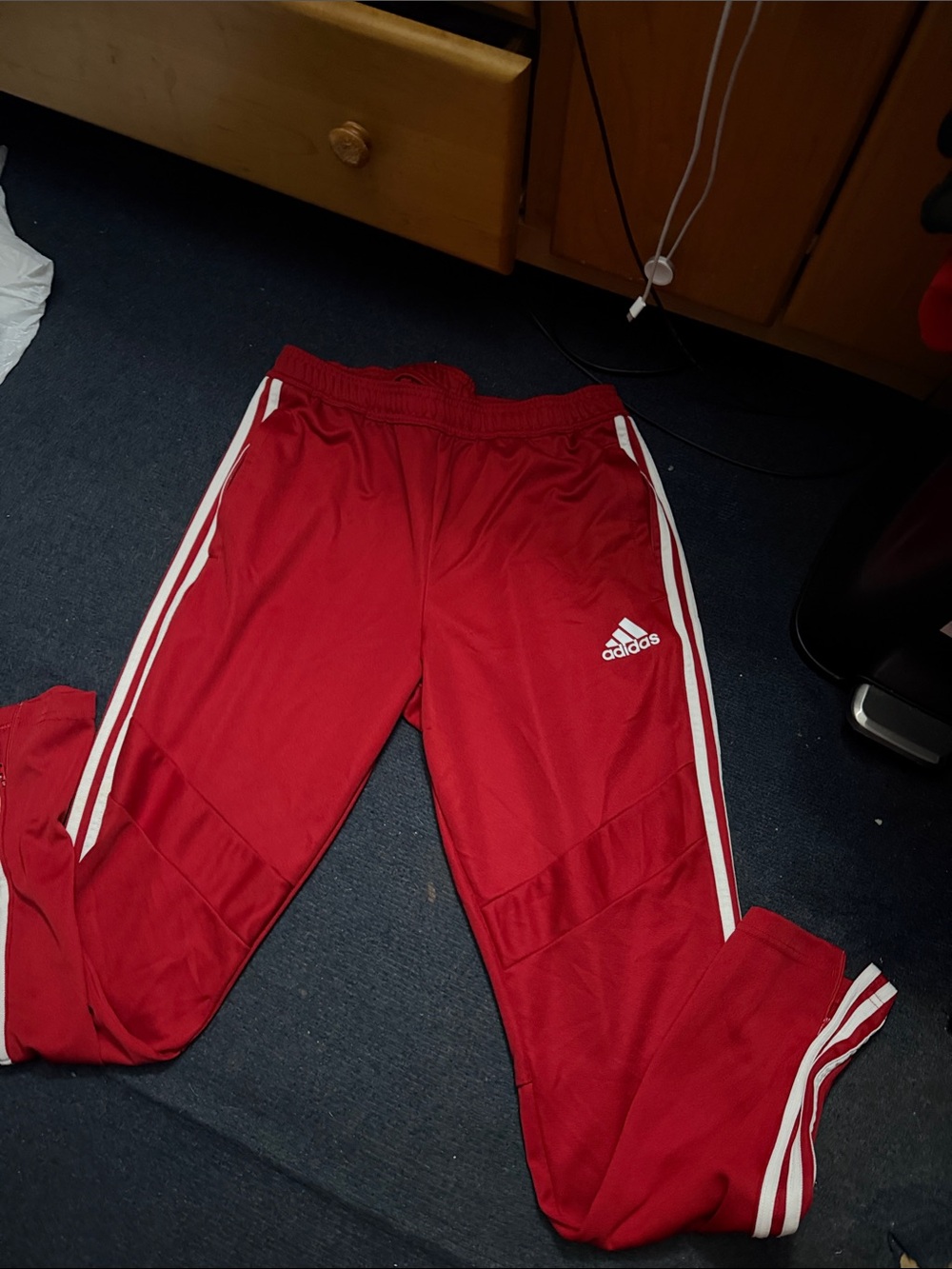 adidas Red Men Jogger Pants with White 3-Stripe